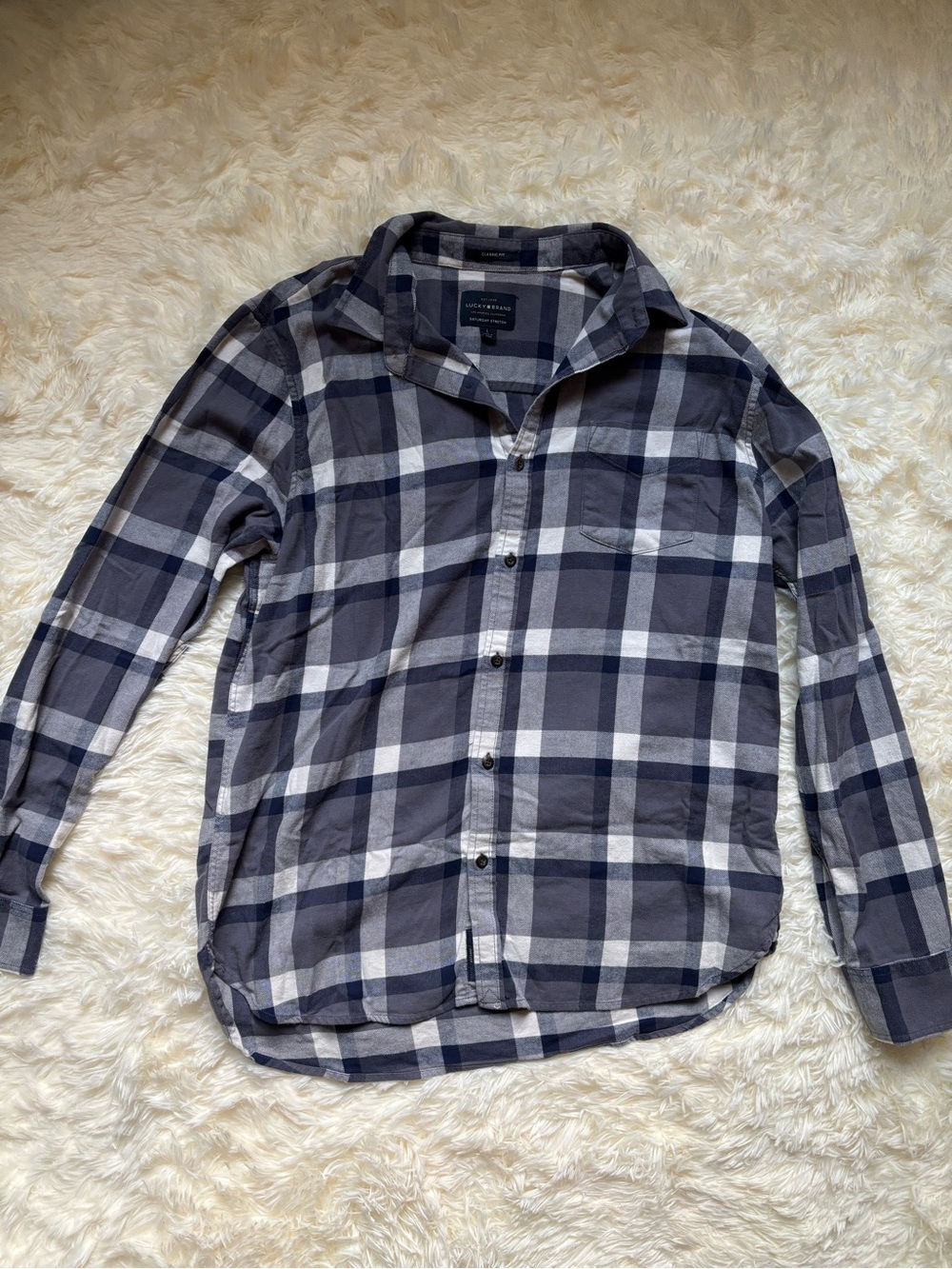 Lucky Brand Saturday Stretch Plaid Button Down Shirt Classic Fit L